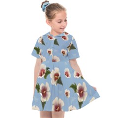 Delicate Hibiscus Flowers On A Blue Background Kids  Sailor Dress by SychEva