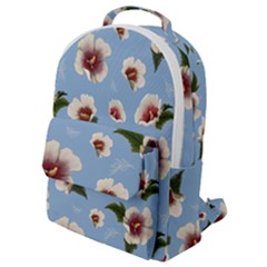 Delicate Hibiscus Flowers On A Blue Background Flap Pocket Backpack (small) by SychEva