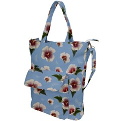 Delicate Hibiscus Flowers On A Blue Background Shoulder Tote Bag by SychEva