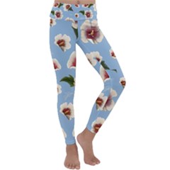Delicate Hibiscus Flowers On A Blue Background Kids  Lightweight Velour Classic Yoga Leggings by SychEva