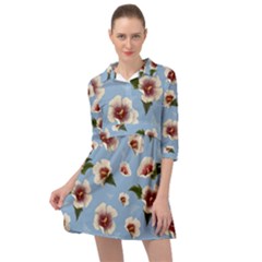 Delicate Hibiscus Flowers On A Blue Background Mini Skater Shirt Dress by SychEva