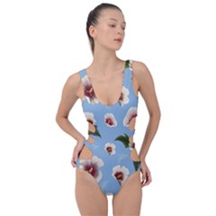 Delicate Hibiscus Flowers On A Blue Background Side Cut Out Swimsuit by SychEva