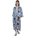 delicate hibiscus flowers on a blue background Maxi Satin Kimono View1