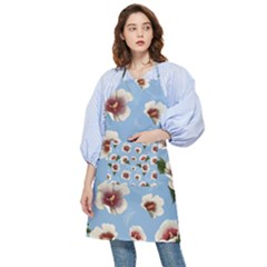 Delicate Hibiscus Flowers On A Blue Background Pocket Apron by SychEva