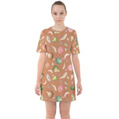 Watercolor fruit Sixties Short Sleeve Mini Dress