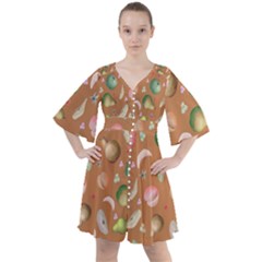 Watercolor fruit Boho Button Up Dress