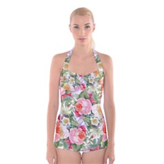 Garden Flowers Boyleg Halter Swimsuit  by goljakoff