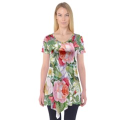 Garden Flowers Short Sleeve Tunic  by goljakoff