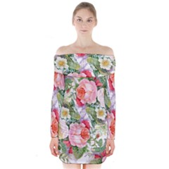 Garden Flowers Long Sleeve Off Shoulder Dress by goljakoff