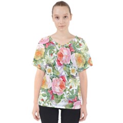 Garden Flowers V-neck Dolman Drape Top by goljakoff