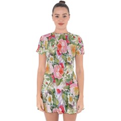 Garden Flowers Drop Hem Mini Chiffon Dress by goljakoff