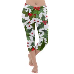 Christmas Berry Lightweight Velour Capri Yoga Leggings by goljakoff