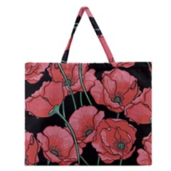 Poppy Flowers Zipper Large Tote Bag by goljakoff