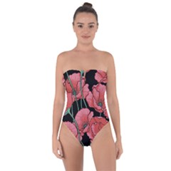 Poppy Flowers Tie Back One Piece Swimsuit by goljakoff