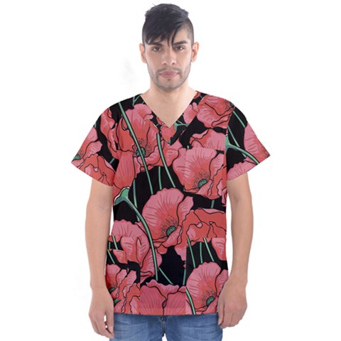 Poppy Flowers Men s V-neck Scrub Top by goljakoff