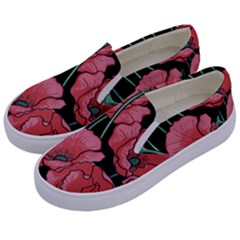 Poppy Flowers Kids  Canvas Slip Ons by goljakoff