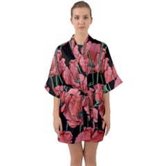 Poppy Flowers Half Sleeve Satin Kimono  by goljakoff