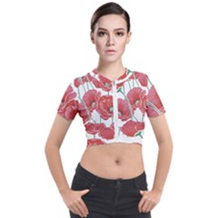 Red Poppy Flowers Short Sleeve Cropped Jacket by goljakoff