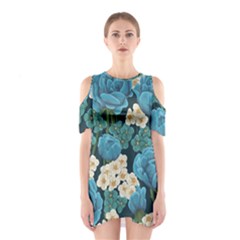 Blue Flowers Shoulder Cutout One Piece Dress by goljakoff