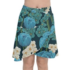 Blue Flowers Chiffon Wrap Front Skirt by goljakoff