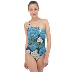 Blue Flowers Classic One Shoulder Swimsuit by goljakoff