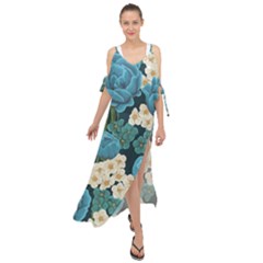 Blue Flowers Maxi Chiffon Cover Up Dress by goljakoff