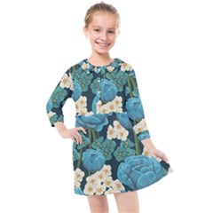 Blue Flowers Kids  Quarter Sleeve Shirt Dress by goljakoff