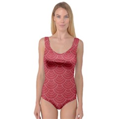 Red Sashiko Ornament Princess Tank Leotard  by goljakoff