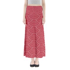 Red Sashiko Ornament Full Length Maxi Skirt by goljakoff
