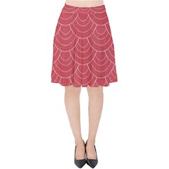 Red Sashiko Ornament Velvet High Waist Skirt by goljakoff