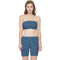 Blue Sashiko Plaid Stretch Shorts And Tube Top Set by goljakoff