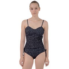 Black Sashiko Pattern Sweetheart Tankini Set by goljakoff