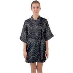 Black Sashiko Pattern Half Sleeve Satin Kimono  by goljakoff