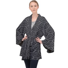 Black Sashiko Pattern Long Sleeve Velvet Kimono  by goljakoff
