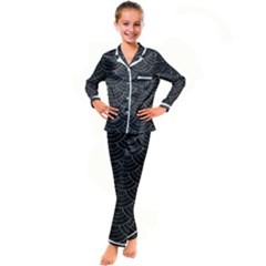 Black Sashiko Pattern Kid s Satin Long Sleeve Pajamas Set by goljakoff