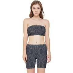 Black Sashiko Pattern Stretch Shorts And Tube Top Set by goljakoff