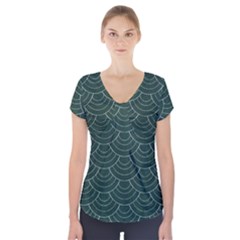 Green Sashiko Pattern Short Sleeve Front Detail Top by goljakoff