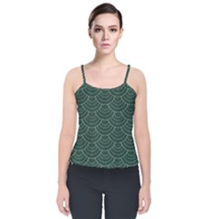 Green Sashiko Pattern Velvet Spaghetti Strap Top by goljakoff