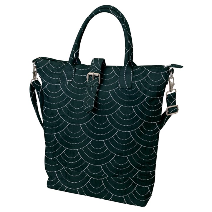 Green sashiko pattern Buckle Top Tote Bag