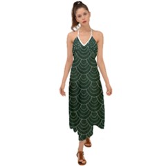 Green Sashiko Pattern Halter Tie Back Dress  by goljakoff