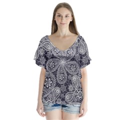 Flowers Mandala Ornament V-neck Flutter Sleeve Top by goljakoff