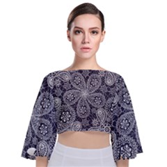 Flowers Mandala Ornament Tie Back Butterfly Sleeve Chiffon Top by goljakoff