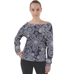 Flowers Mandala Ornament Off Shoulder Long Sleeve Velour Top by goljakoff