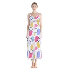 Watercolor Circles  Abstract Watercolor Button Up Chiffon Maxi Dress by SychEva