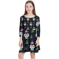 Skull Pattern Kids  Quarter Sleeve Skater Dress by Sparkle