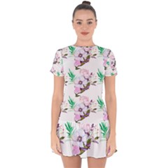 Floral Art Drop Hem Mini Chiffon Dress by Sparkle