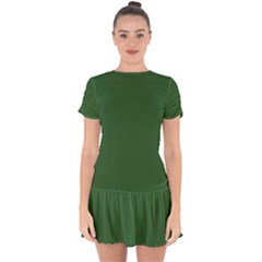 Basil Green Drop Hem Mini Chiffon Dress by FabChoice