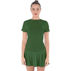 Basil Green Drop Hem Mini Chiffon Dress