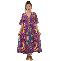 Abstract Pattern Kimono Sleeve Boho Dress