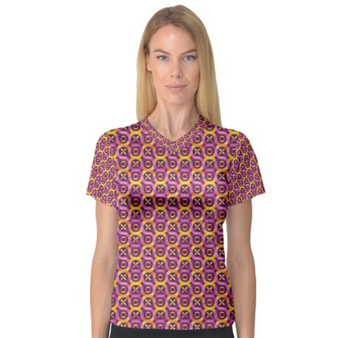 Geometric Groovy Pattern V-neck Sport Mesh Tee by designsbymallika